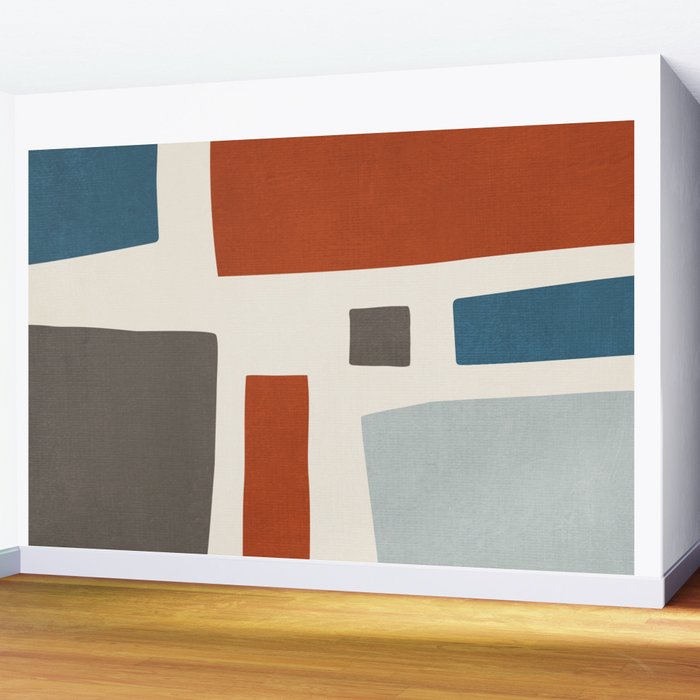 Abstract Shapes Burnt Orange Gray Blue Wall Mural Gallery Image 2