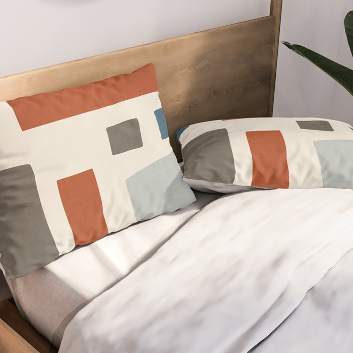 Abstract Shapes Burnt Orange Gray Blue Pillow Sham Gallery Image 2
