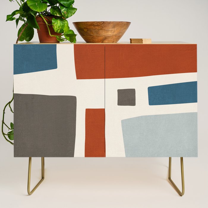 Abstract Shapes Burnt Orange Gray Blue Credenza Gallery Image 1