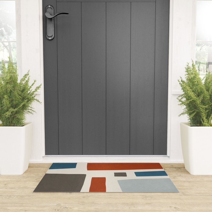 Abstract Shapes Burnt Orange Gray Blue Welcome Mat Gallery Image 3