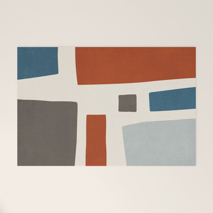 Abstract Shapes Burnt Orange Gray Blue Welcome Mat Gallery Image 1
