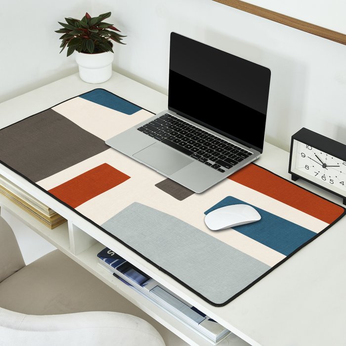 Abstract Shapes Burnt Orange Gray Blue Desk Mat Gallery Image 2