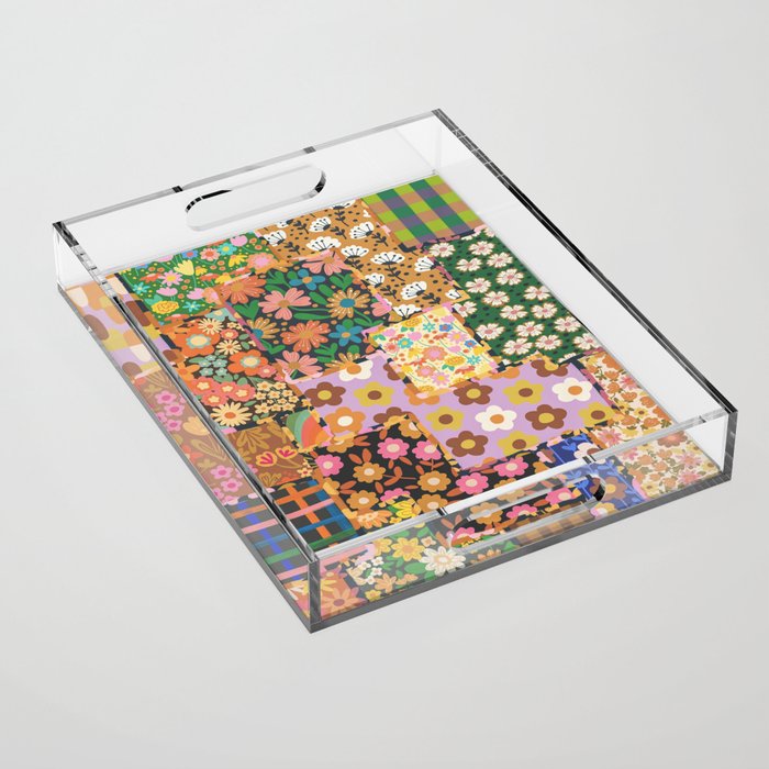 Hippie patchwork Acrylic Tray Gallery Image 1