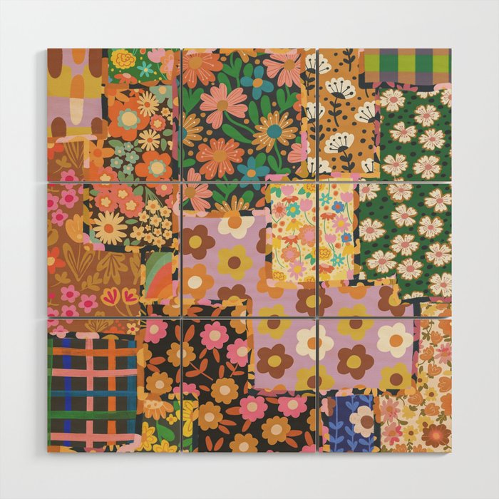 Hippie patchwork Wood Wall Art Gallery Image 1