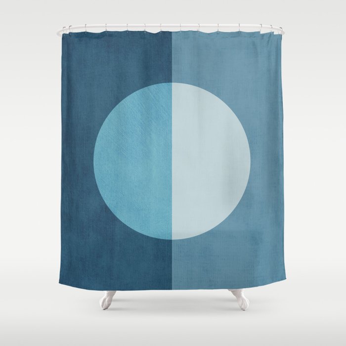 Deep Blue Geometric Moon Artwork Shower Curtain Gallery Image 1