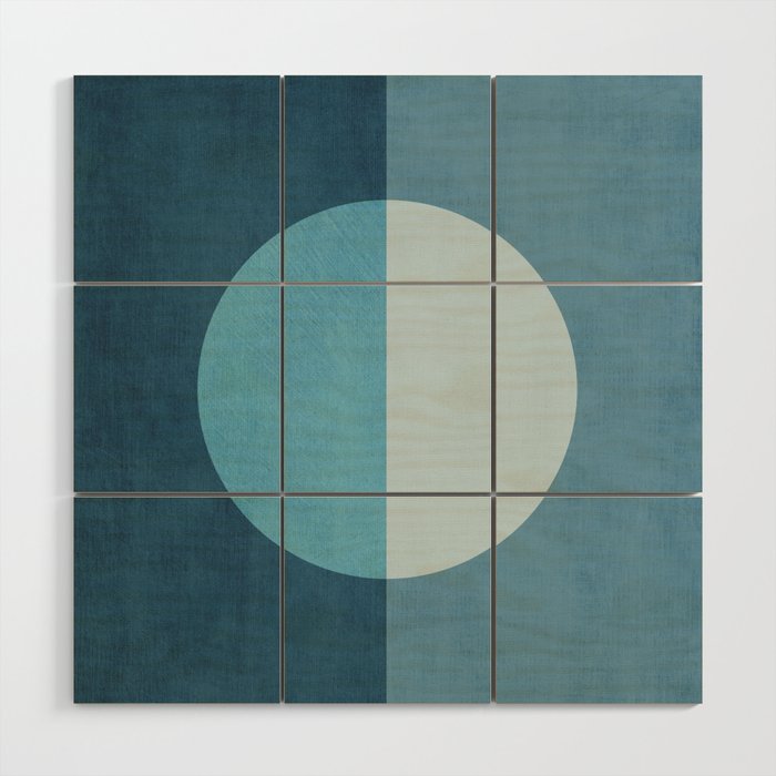 Deep Blue Geometric Moon Artwork Wood Wall Art Gallery Image 1