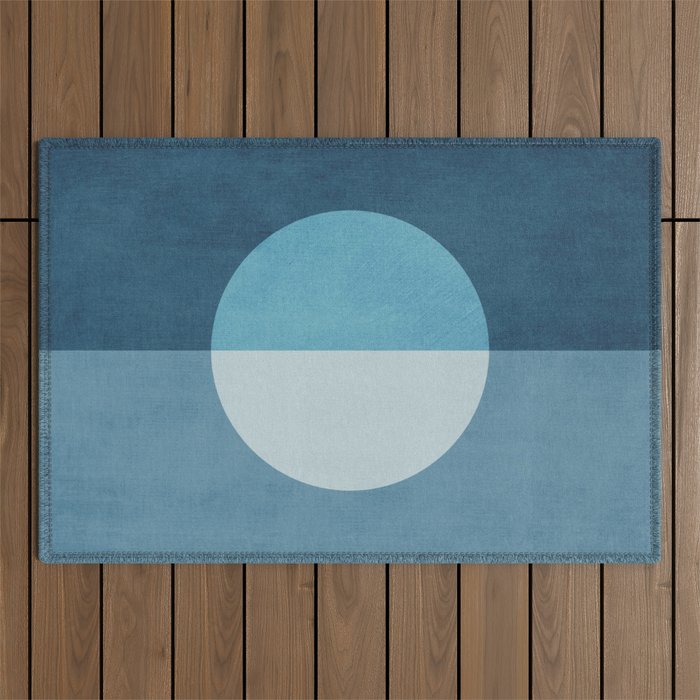 Deep Blue Geometric Moon Artwork Outdoor Rug