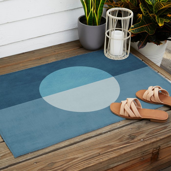 Deep Blue Geometric Moon Artwork Outdoor Rug Gallery Image 2