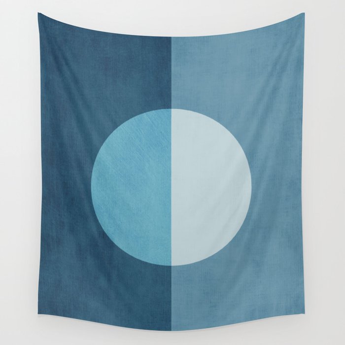 Deep Blue Geometric Moon Artwork Wall Tapestry Gallery Image 1