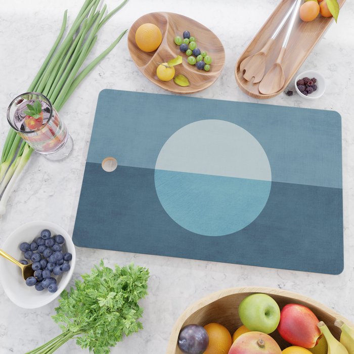 Deep Blue Geometric Moon Artwork Cutting Board Gallery Image 2