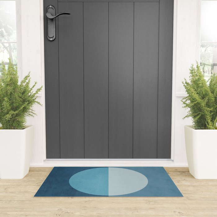 Deep Blue Geometric Moon Artwork Welcome Mat Gallery Image 3