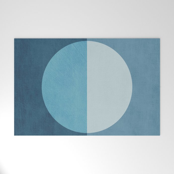 Deep Blue Geometric Moon Artwork Welcome Mat Gallery Image 1