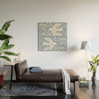 Doves and Flowers Bird Art White on Blue Wood Wall Art Gallery Image 2