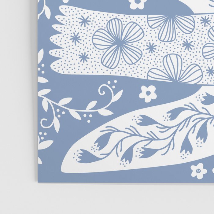 Doves and Flowers Bird Art White on Blue Poster Gallery Image 3