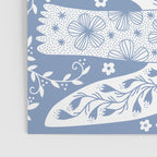 Doves and Flowers Bird Art White on Blue Poster Gallery Image 3
