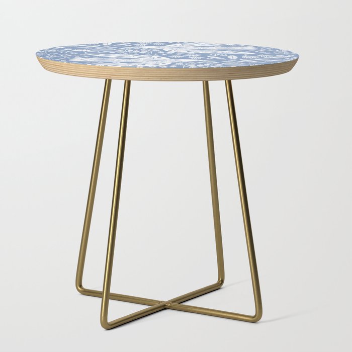 Doves and Flowers Bird Art White on Blue Side Table Gallery Image 1