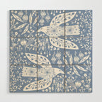 Doves and Flowers Bird Art White on Blue Wood Wall Art Gallery Image 1