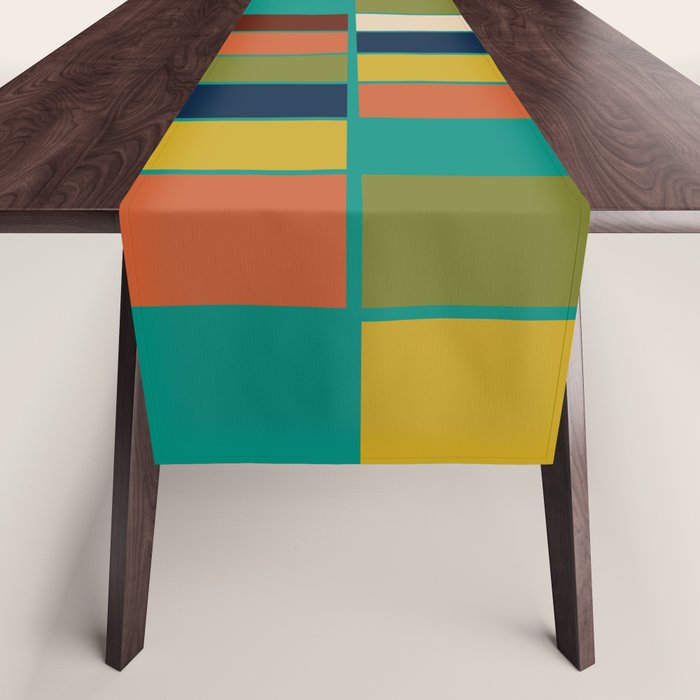 Mid Mod Blocks - Mid-century Modern Geometric Pattern in Mustard, Olive, Teal, and Orange Table Runner Gallery Image 1