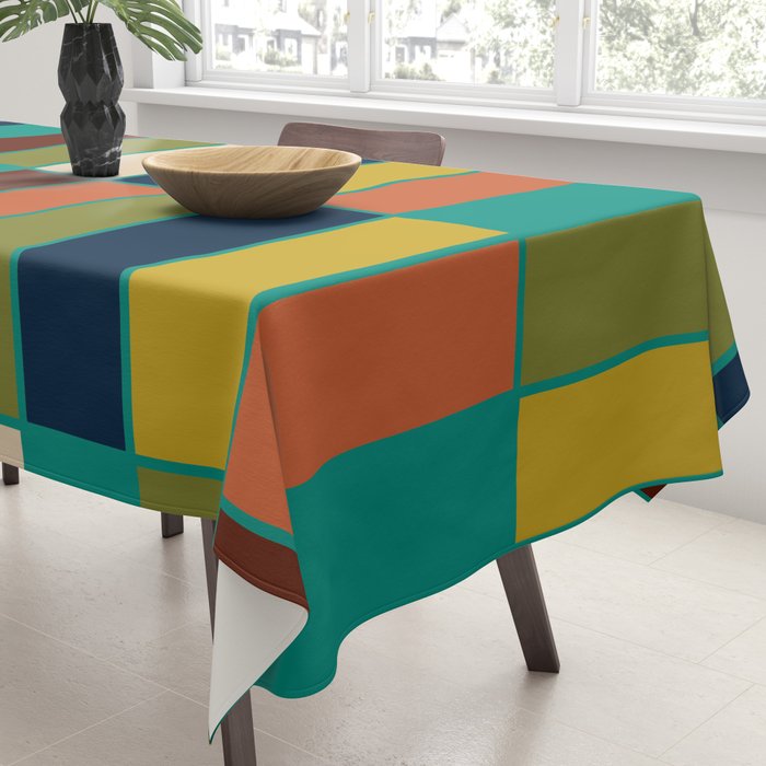 Mid Mod Blocks - Mid-century Modern Geometric Pattern in Mustard, Olive, Teal, and Orange Tablecloth Gallery Image 3