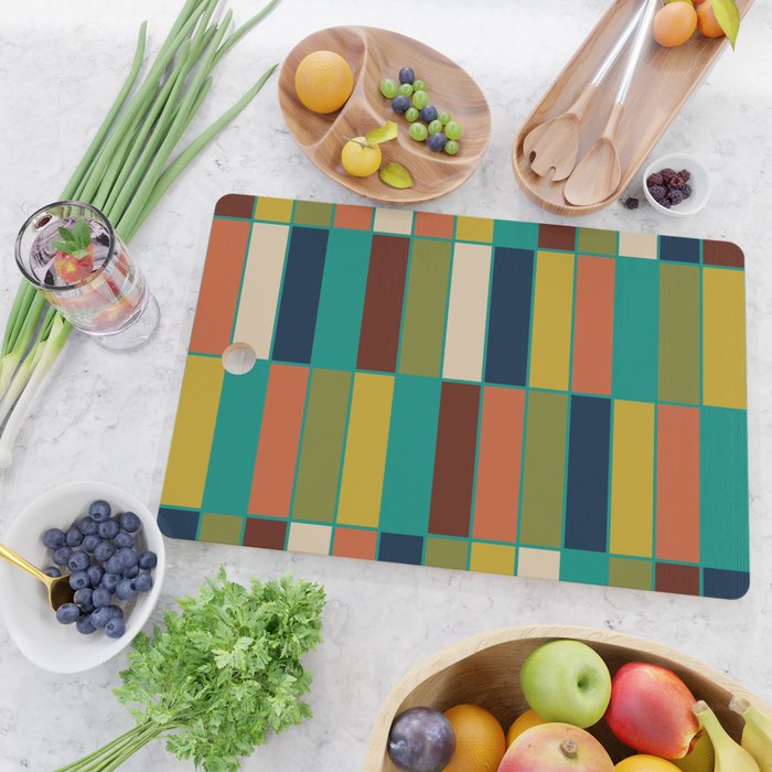 Mid Mod Blocks - Mid-century Modern Geometric Pattern in Mustard, Olive, Teal, and Orange Cutting Board Gallery Image 2