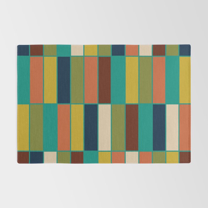 Mid Mod Blocks - Mid-century Modern Geometric Pattern in Mustard, Olive, Teal, and Orange Rug Gallery Image 2