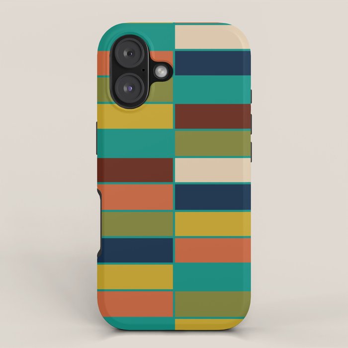 Mid Mod Blocks - Mid-century Modern Geometric Pattern in Mustard, Olive, Teal, and Orange iPhone Case Gallery Image 1