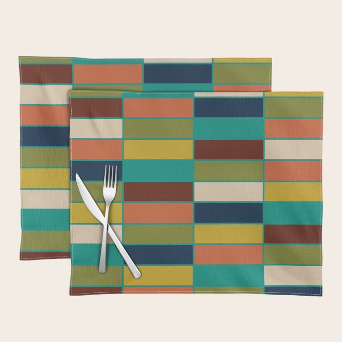 Mid Mod Blocks - Mid-century Modern Geometric Pattern in Mustard, Olive, Teal, and Orange Placemat Gallery Image 1