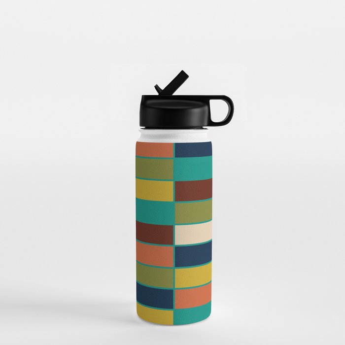 Mid Mod Blocks - Mid-century Modern Geometric Pattern in Mustard, Olive, Teal, and Orange Water Bottle Gallery Image 1