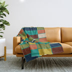 Mid Mod Blocks - Mid-century Modern Geometric Pattern in Mustard, Olive, Teal, and Orange Throw Blanket Gallery Image 1