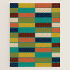 Mid Mod Blocks - Mid-century Modern Geometric Pattern in Mustard, Olive, Teal, and Orange Jigsaw Puzzle Gallery Image 1