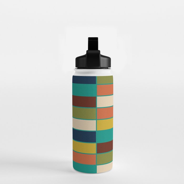 Mid Mod Blocks - Mid-century Modern Geometric Pattern in Mustard, Olive, Teal, and Orange Water Bottle Gallery Image 2