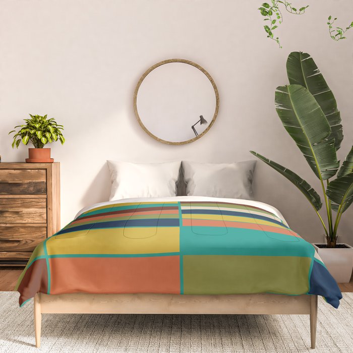 Mid Mod Blocks - Mid-century Modern Geometric Pattern in Mustard, Olive, Teal, and Orange Comforter Gallery Image 3