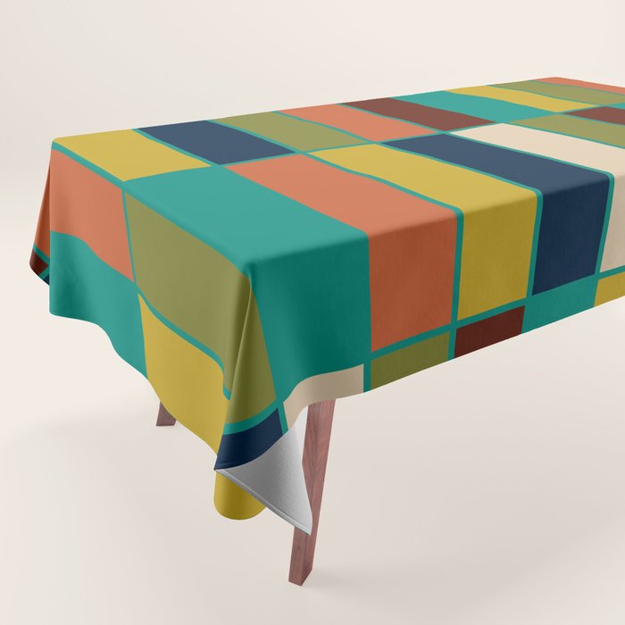Mid Mod Blocks - Mid-century Modern Geometric Pattern in Mustard, Olive, Teal, and Orange Tablecloth Gallery Image 1