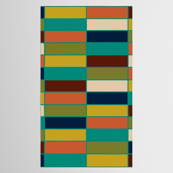 Mid Mod Blocks - Mid-century Modern Geometric Pattern in Mustard, Olive, Teal, and Orange Tablecloth Gallery Image 2