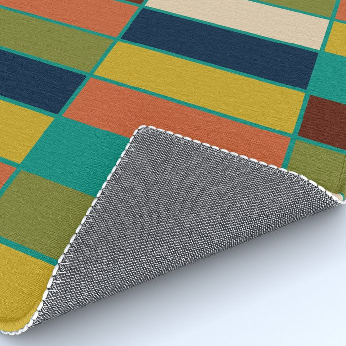 Mid Mod Blocks - Mid-century Modern Geometric Pattern in Mustard, Olive, Teal, and Orange Rug Gallery Image 4