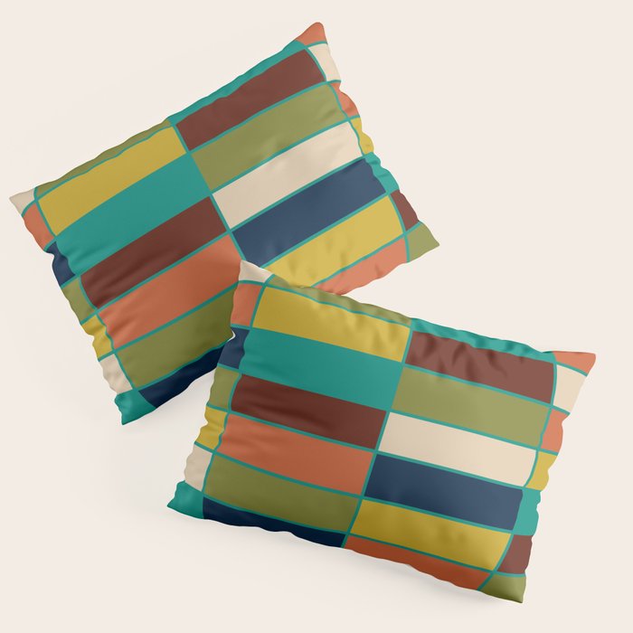 Mid Mod Blocks - Mid-century Modern Geometric Pattern in Mustard, Olive, Teal, and Orange Pillow Sham Gallery Image 3