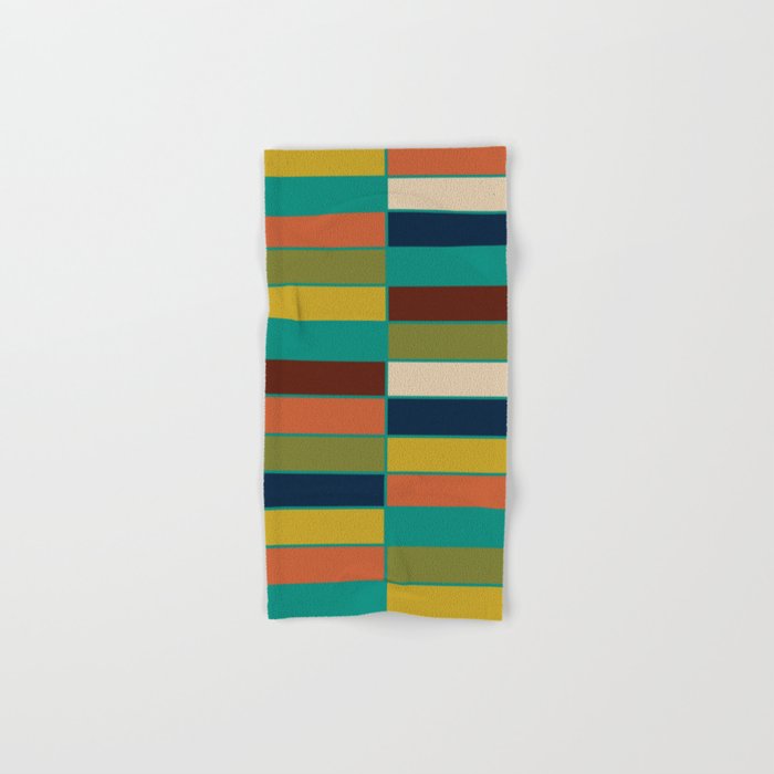 Mid Mod Blocks - Mid-century Modern Geometric Pattern in Mustard, Olive, Teal, and Orange Bath Towel Gallery Image 1