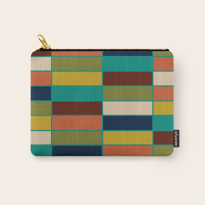 Mid Mod Blocks - Mid-century Modern Geometric Pattern in Mustard, Olive, Teal, and Orange Carry All Pouch Gallery Image 1
