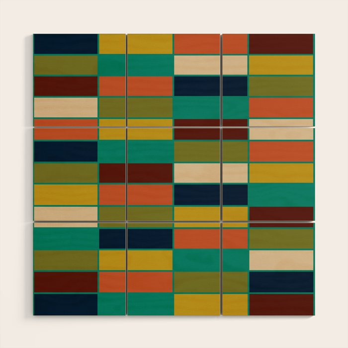 Mid Mod Blocks - Mid-century Modern Geometric Pattern in Mustard, Olive, Teal, and Orange Wood Wall Art Gallery Image 1
