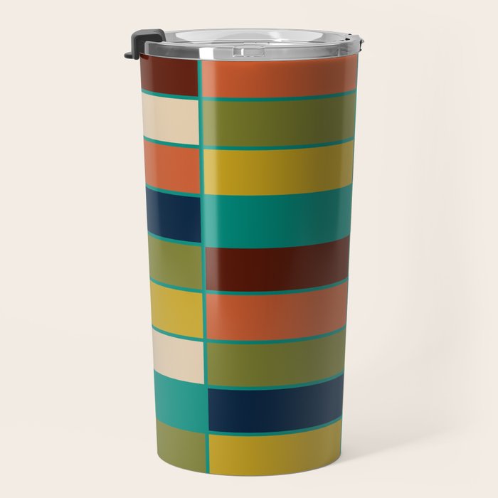 Mid Mod Blocks - Mid-century Modern Geometric Pattern in Mustard, Olive, Teal, and Orange Travel Mug Gallery Image 3