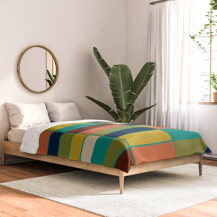 Mid Mod Blocks - Mid-century Modern Geometric Pattern in Mustard, Olive, Teal, and Orange Comforter Gallery Image 2