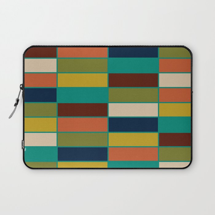 Mid Mod Blocks - Mid-century Modern Geometric Pattern in Mustard, Olive, Teal, and Orange Laptop Sleeve Gallery Image 1