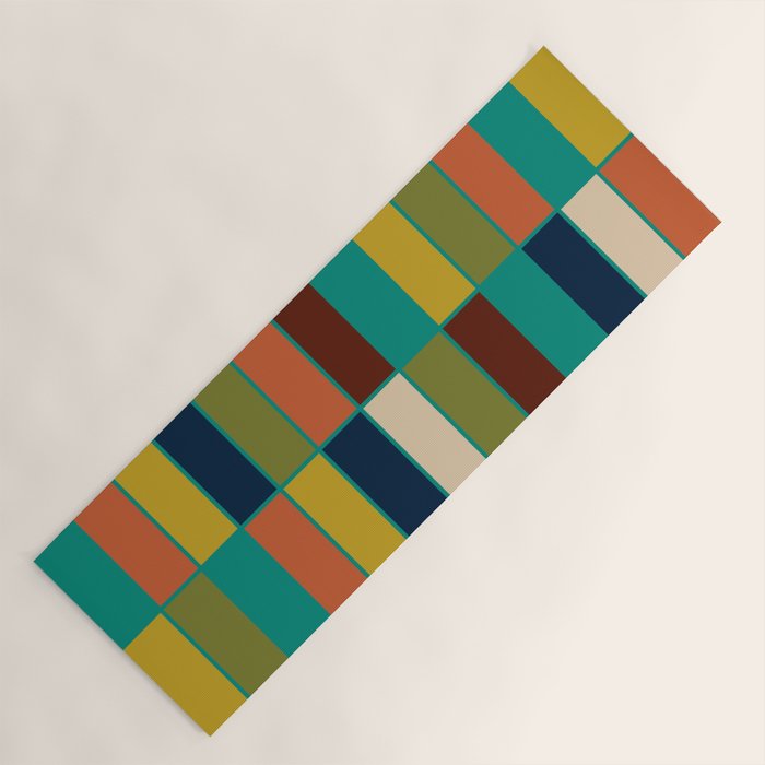 Mid Mod Blocks - Mid-century Modern Geometric Pattern in Mustard, Olive, Teal, and Orange Yoga Mat Gallery Image 1