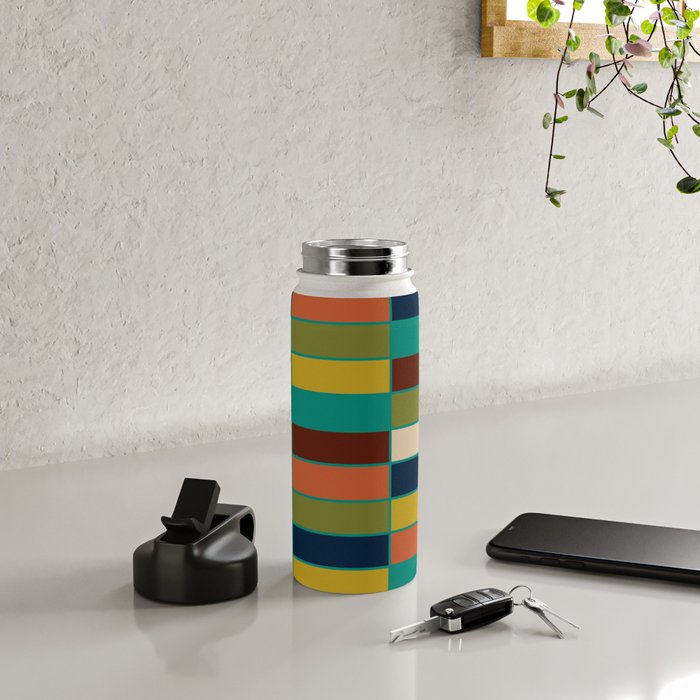 Mid Mod Blocks - Mid-century Modern Geometric Pattern in Mustard, Olive, Teal, and Orange Water Bottle Gallery Image 4