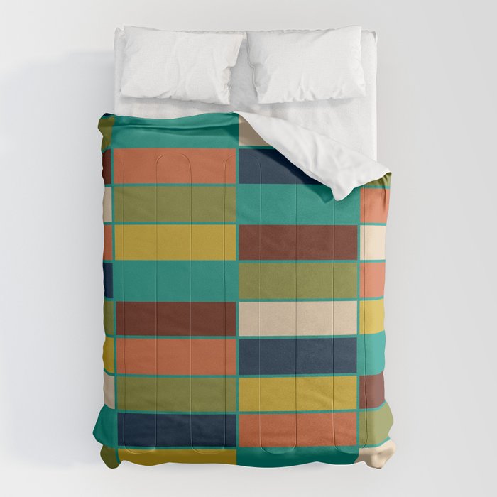 Mid Mod Blocks - Mid-century Modern Geometric Pattern in Mustard, Olive, Teal, and Orange Comforter Gallery Image 6