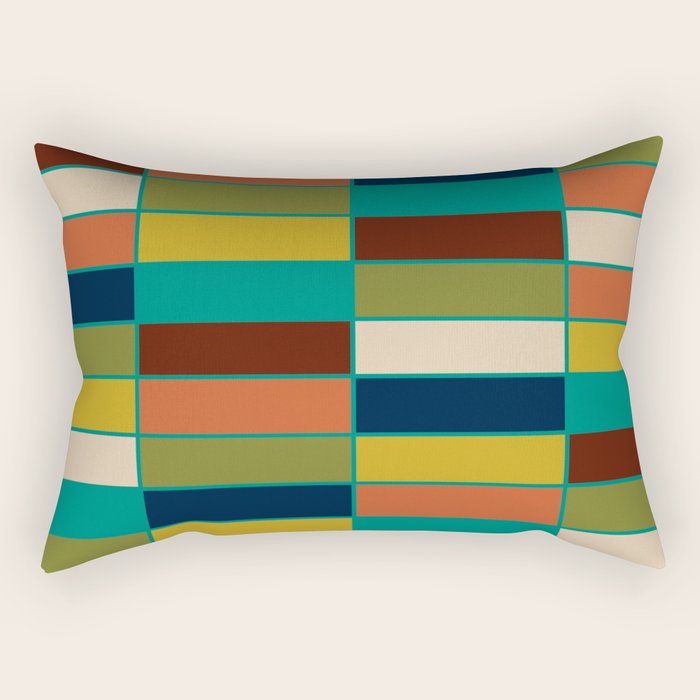 Mid Mod Blocks - Mid-century Modern Geometric Pattern in Mustard, Olive, Teal, and Orange Rectangular Pillow Gallery Image 2