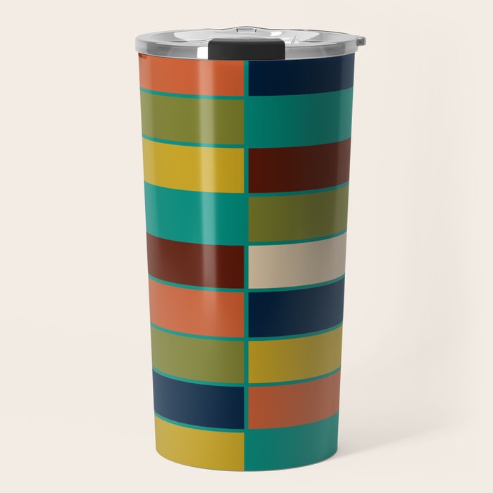 Mid Mod Blocks - Mid-century Modern Geometric Pattern in Mustard, Olive, Teal, and Orange Travel Mug Gallery Image 1