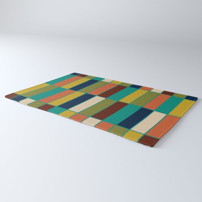 Mid Mod Blocks - Mid-century Modern Geometric Pattern in Mustard, Olive, Teal, and Orange Rug Gallery Image 3
