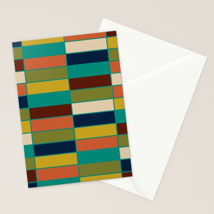 Mid Mod Blocks - Mid-century Modern Geometric Pattern in Mustard, Olive, Teal, and Orange Stationery Card Gallery Image 2