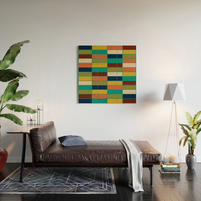 Mid Mod Blocks - Mid-century Modern Geometric Pattern in Mustard, Olive, Teal, and Orange Wood Wall Art Gallery Image 2